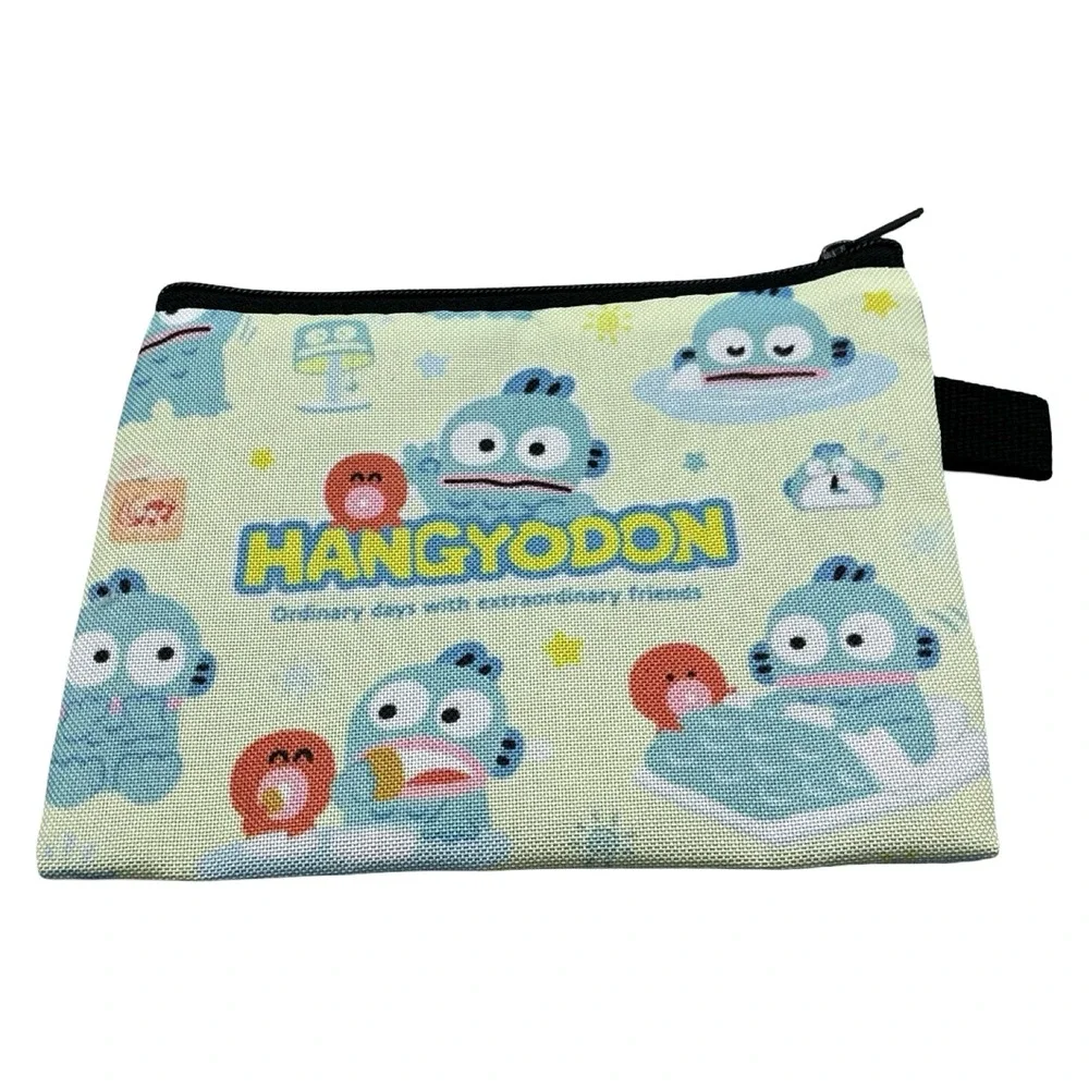 Sanrio Hangyodon Zipper Pouch Small Makeup Coin Bag Green Multi Character Print